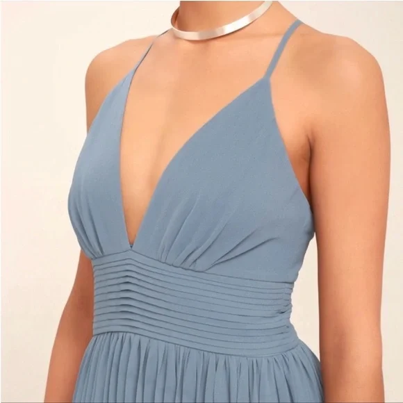Lulus Depths of My Love Maxi Dress Size Small in Dusty Blue